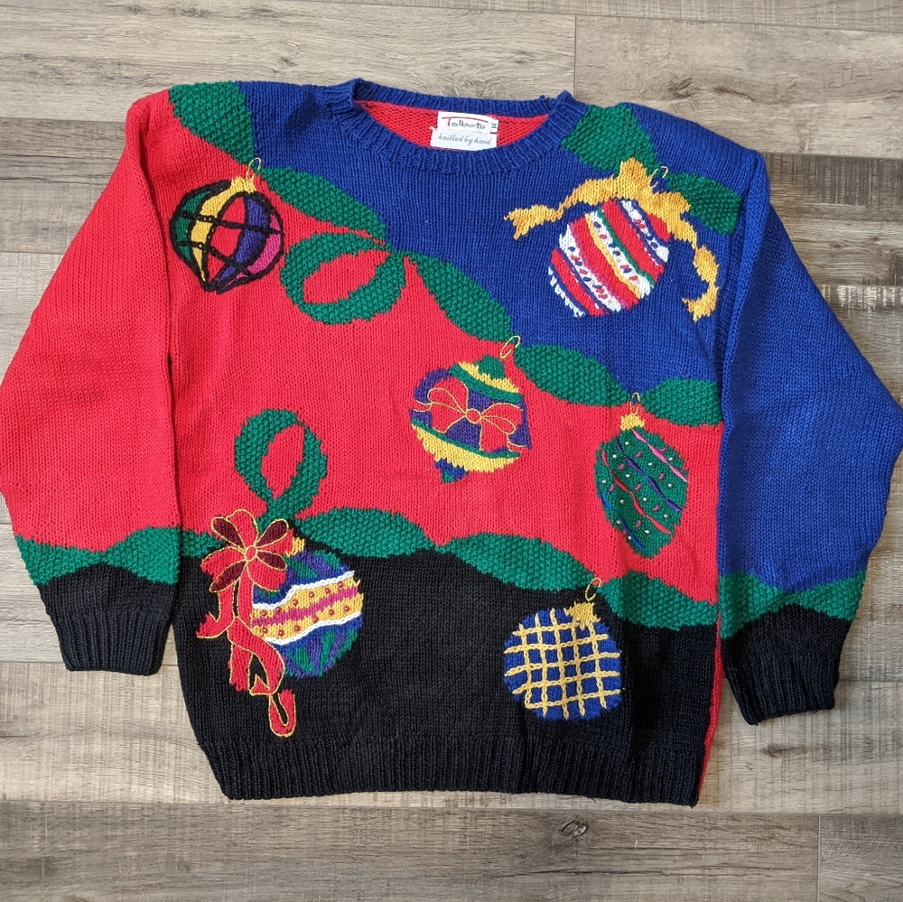 Vintage Talbots Hand Knitted Christmas Sweater M
